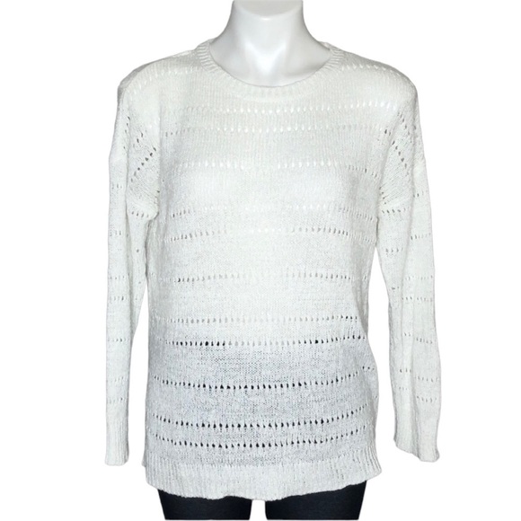 Pointelle white open knit sweater, medium - Picture 2 of 7